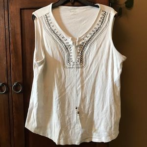 White & Navy Stitch Tank